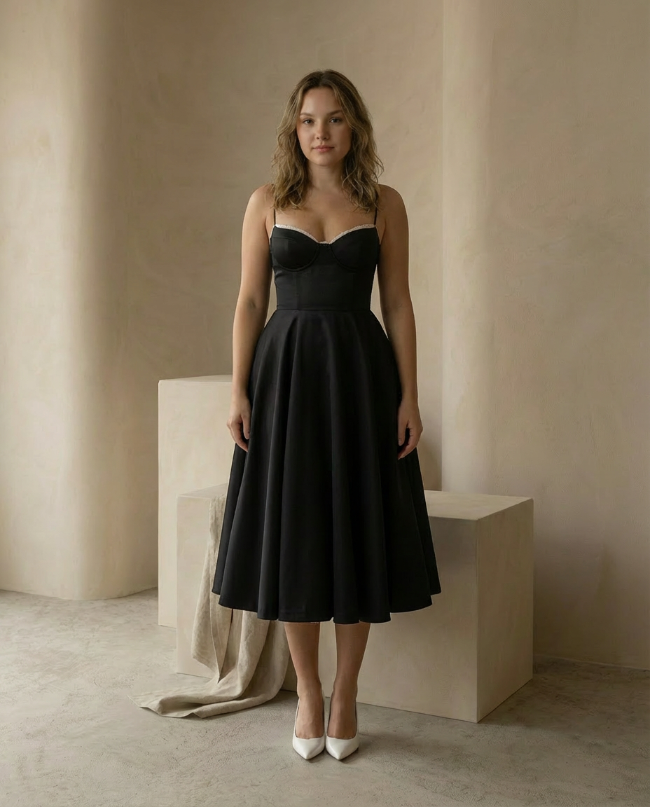 Damen Midikleid Fit and Flare Festlich Spaghettiträger - Image 2