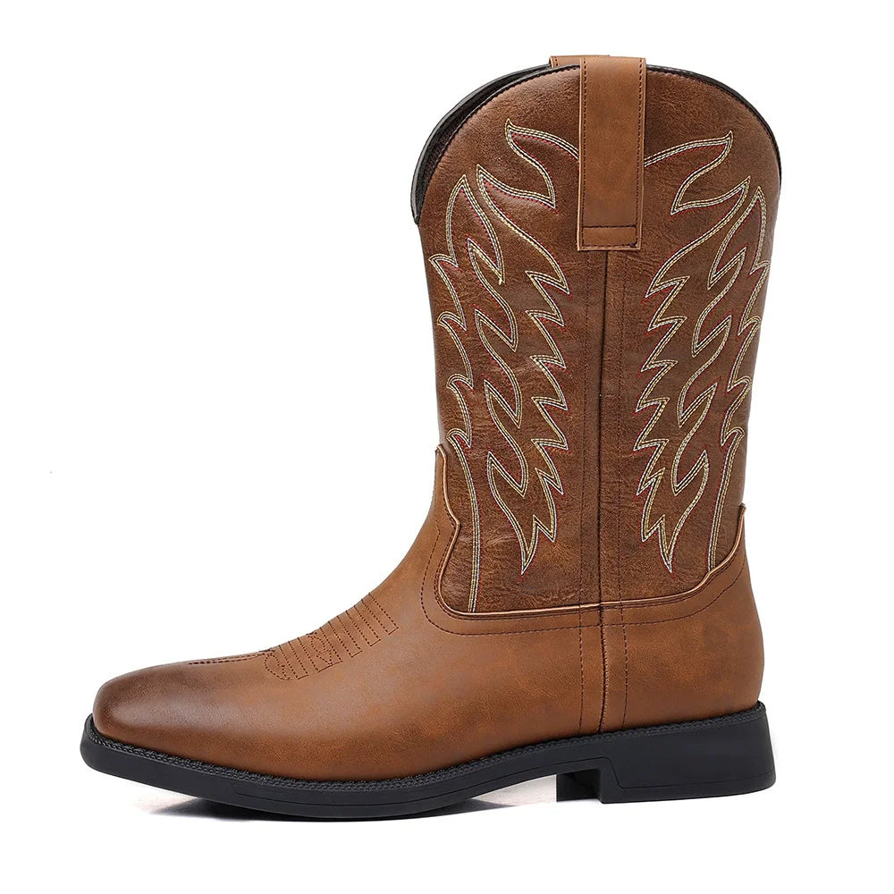 Herren Cowboystiefel Wadenlang Bestickt Leder Quadratische Spitze - Image 8