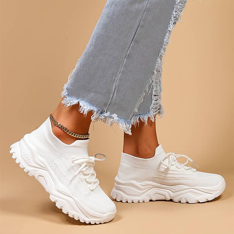 Damen Strick Chunky Plateau Sneaker Schnürschuhe dicke Sohle - Image 3