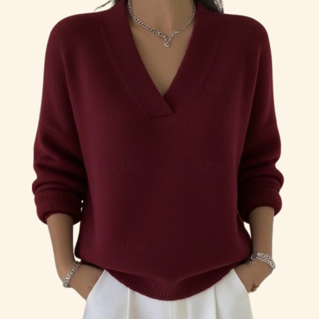 Damen Pullover V-Ausschnitt Eleganter Strickpullover