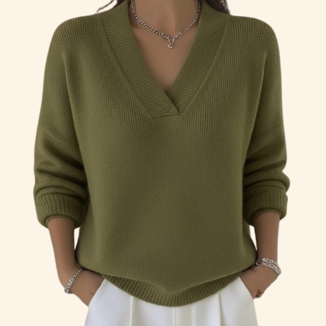 Damen Pullover V-Ausschnitt Eleganter Strickpullover - Image 3