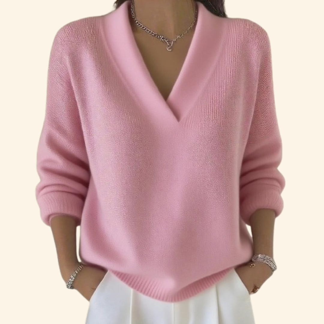 Damen Pullover V-Ausschnitt Eleganter Strickpullover - Image 2