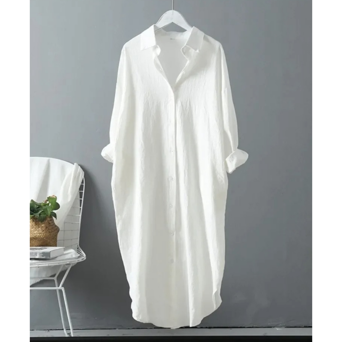 Damen Langarm Hemdkleid Maxi Knopfleiste - Image 5