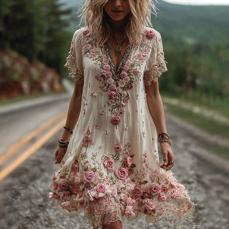 Women Floral Embroidered V-Neck Maxi Dress - Image 2
