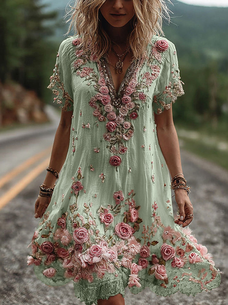 Women Floral Embroidered V-Neck Maxi Dress - Image 5