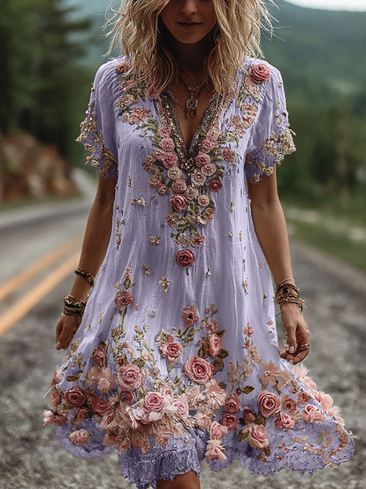 Women Floral Embroidered V-Neck Maxi Dress - Image 6
