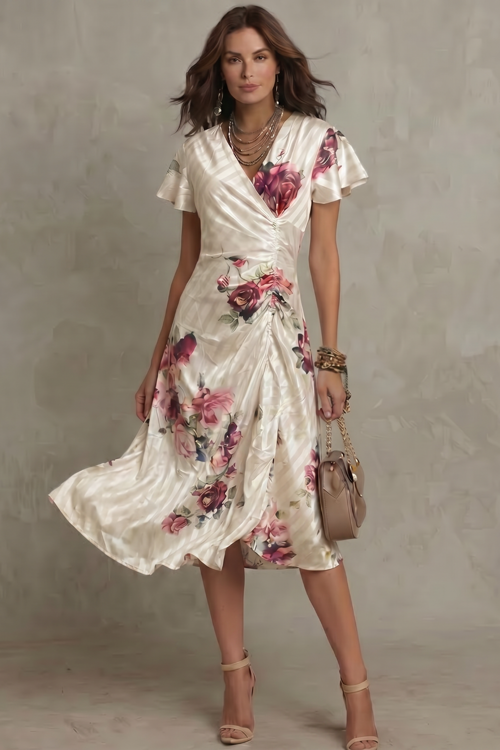 Damen Satin Midi-Kleid Vintage - Image 2