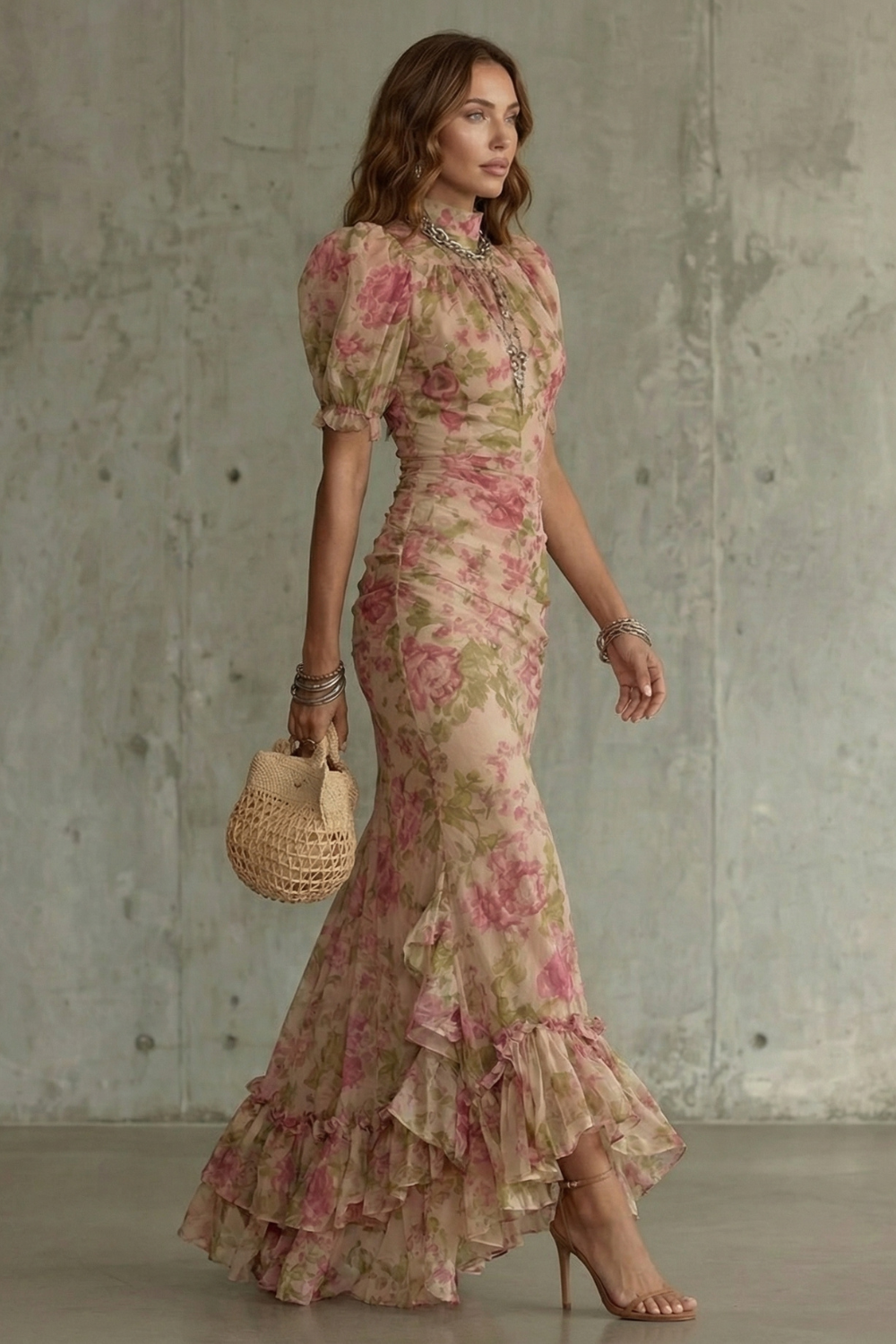 Damen Maxikleid Floral Vintage Romantisch Hochzeitsgast - Image 3