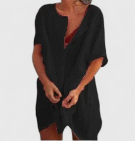 Damen Tunika Midikleid Locker V-Ausschnitt Sommer - Image 8