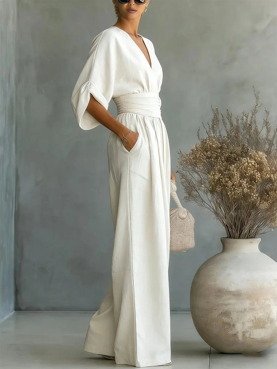 Women Flowy V Neck Wide Leg Jumpsuit - Image 10