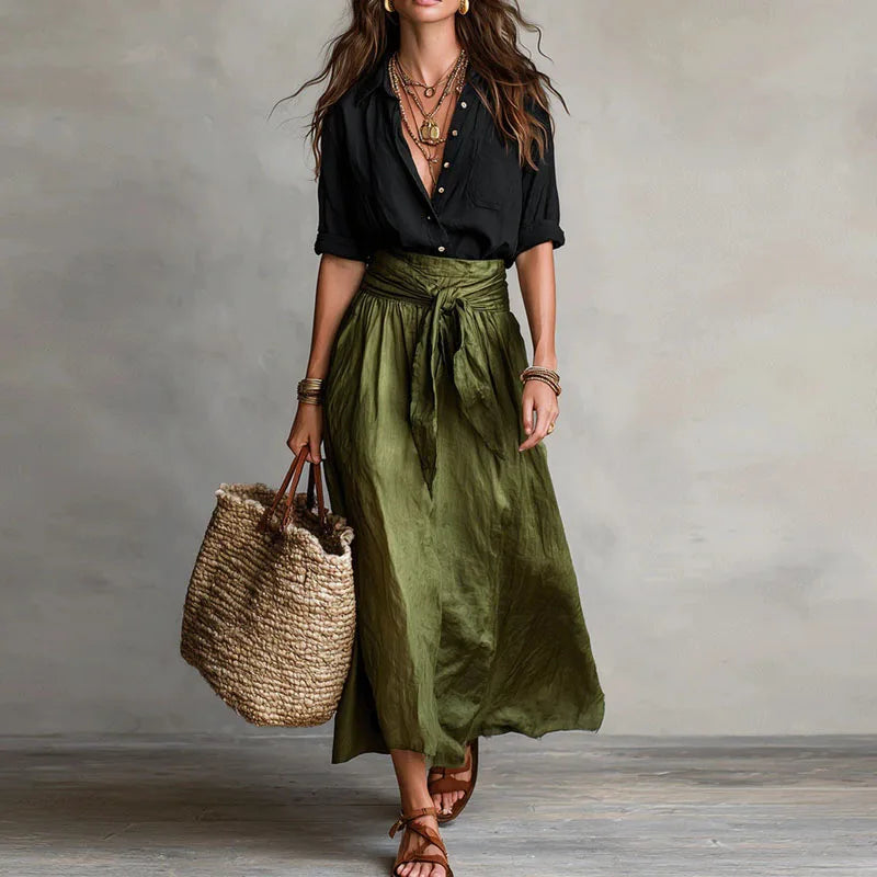 Women Two Piece Blouse Midi Skirt Co-Ord Set - Image 4