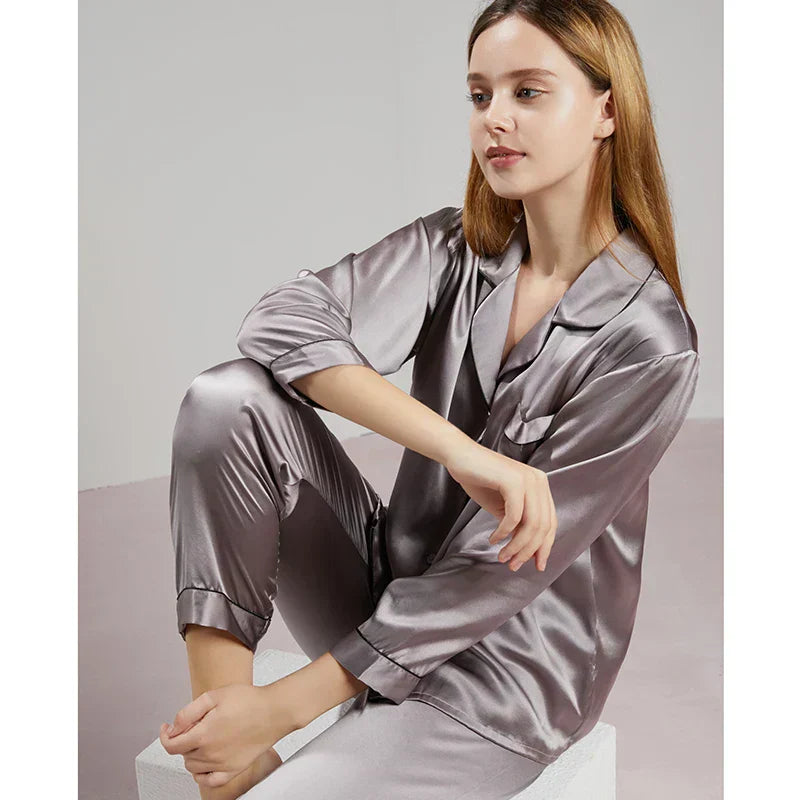 Damen Naturseide Pyjama Luxus Schlafanzug - Image 8