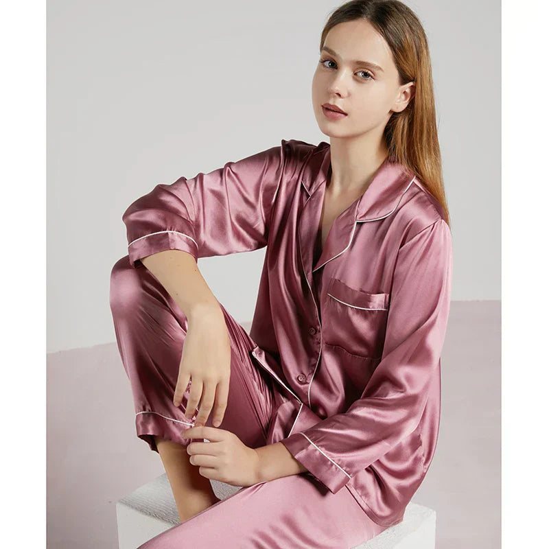 Damen Naturseide Pyjama Luxus Schlafanzug - Image 3