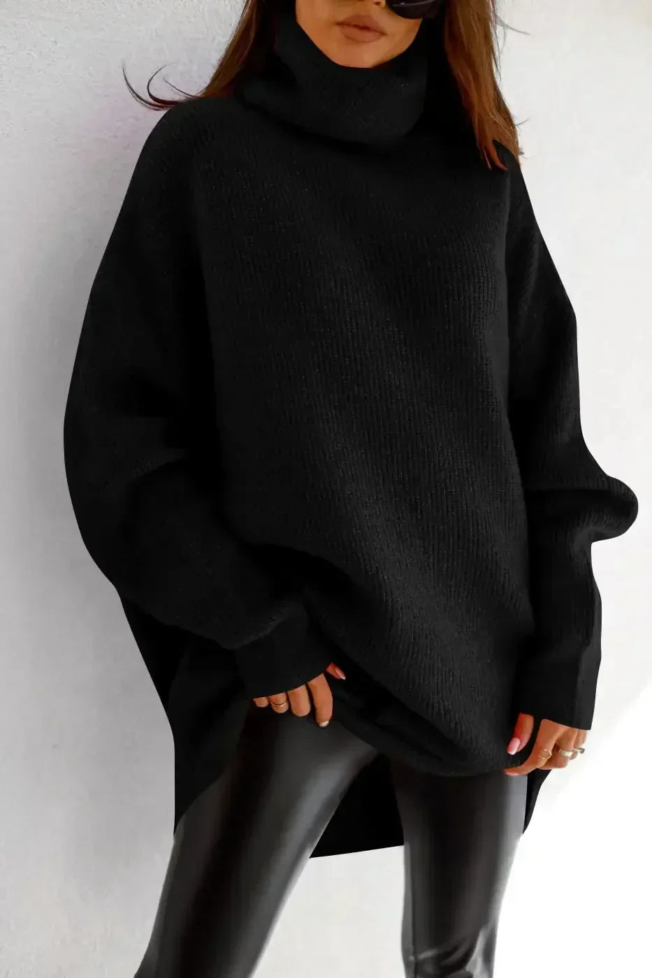 Damen Oversized Grobstrick Pullover Hoher Kragen - Image 6