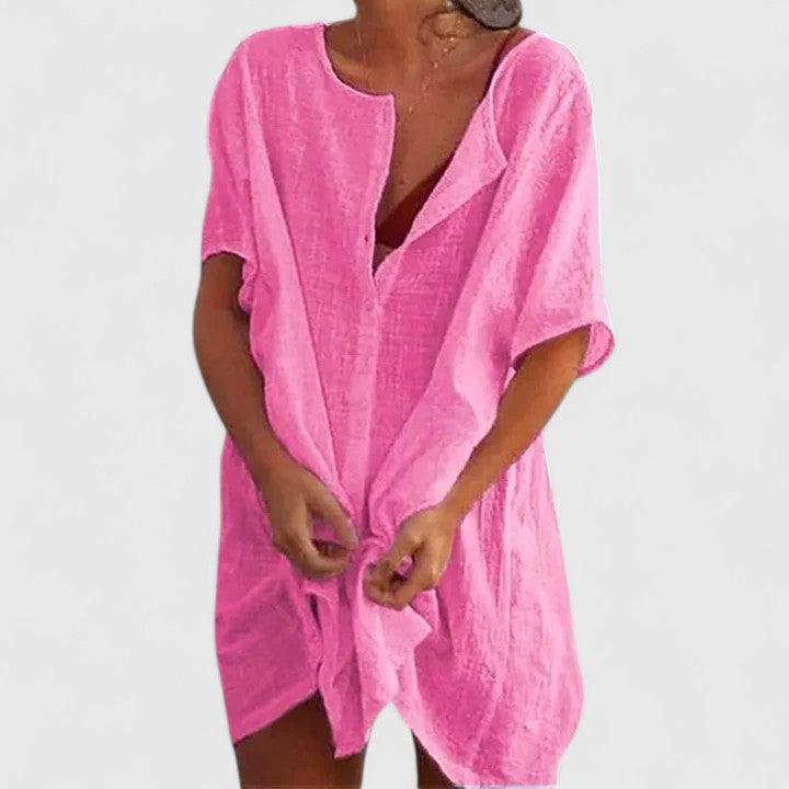 Damen Tunika Midikleid Locker V-Ausschnitt Sommer - Image 5