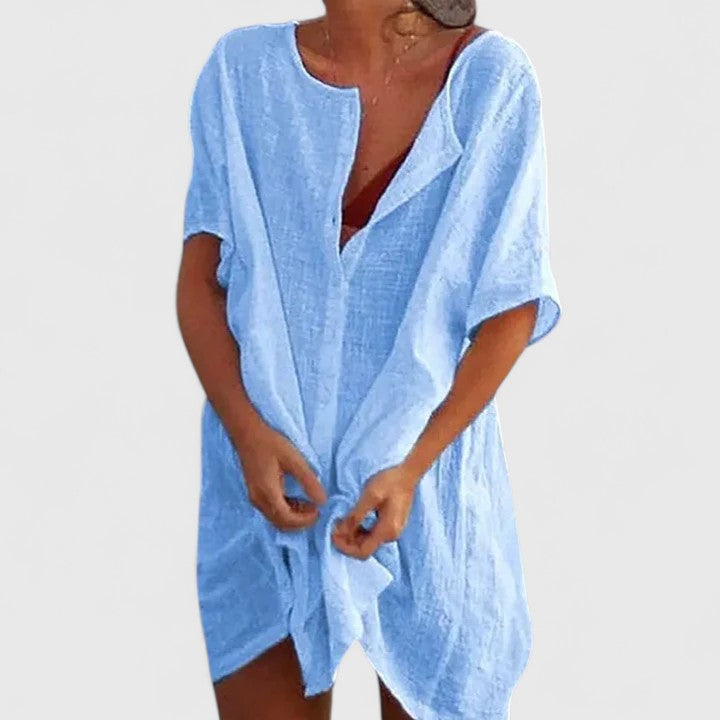 Damen Tunika Midikleid Locker V-Ausschnitt Sommer - Image 3