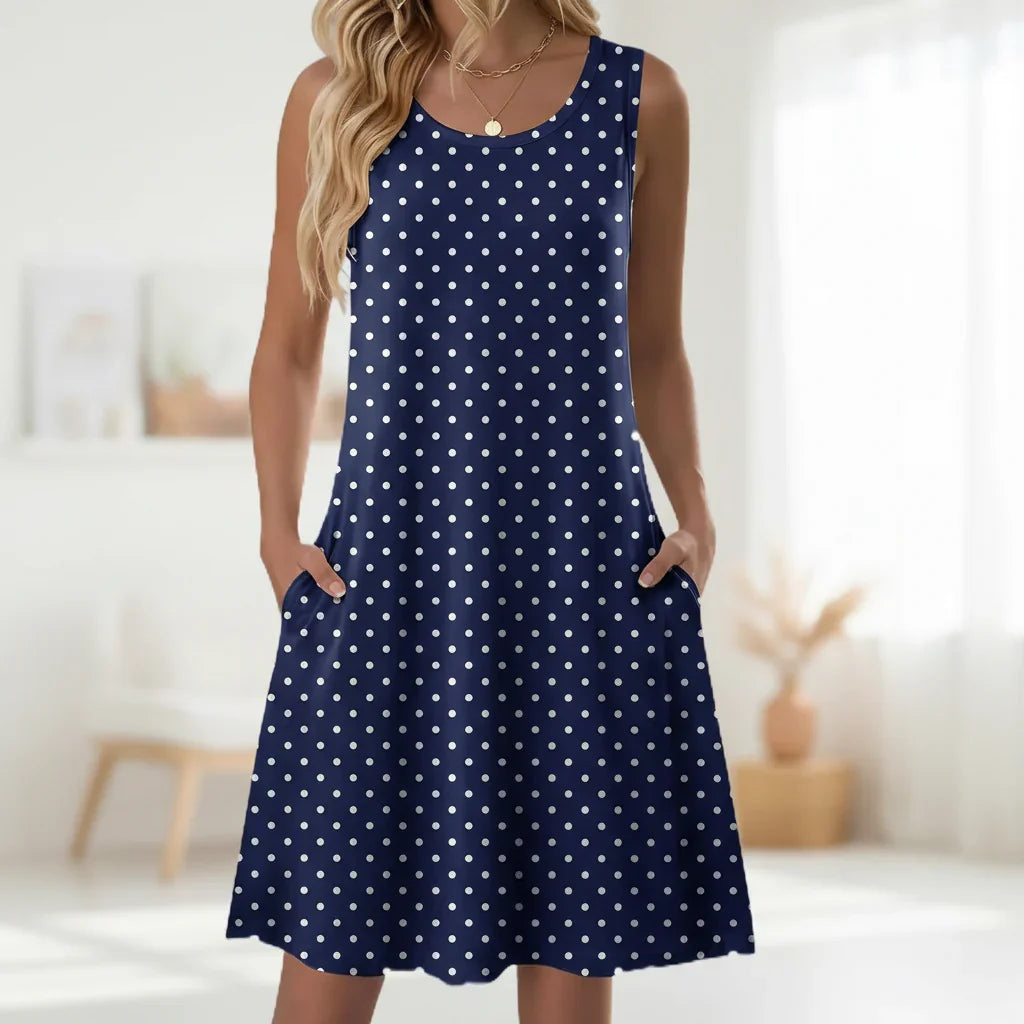 Damen Sommerkleid kurz Blumenmuster mit Taschen ärmelloses Freizeitkleid - Image 10