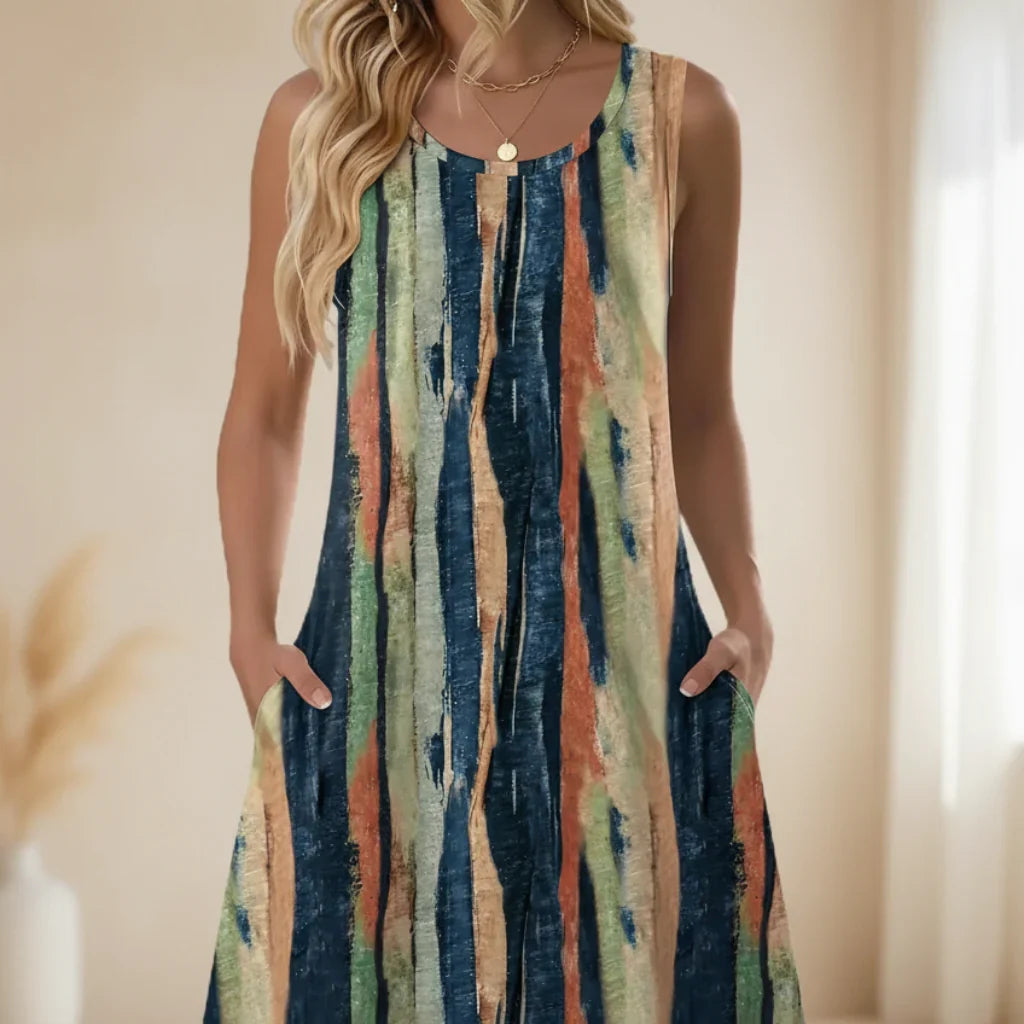 Damen Sommerkleid kurz Blumenmuster mit Taschen ärmelloses Freizeitkleid - Image 11