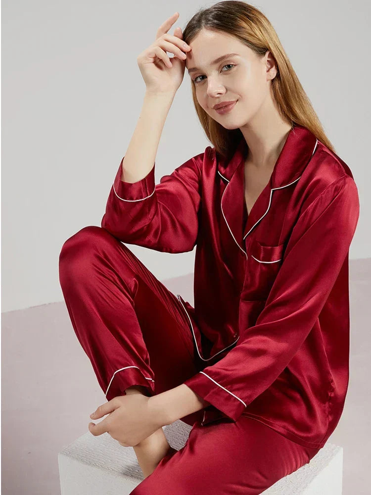 Damen Naturseide Pyjama Luxus Schlafanzug - Image 2