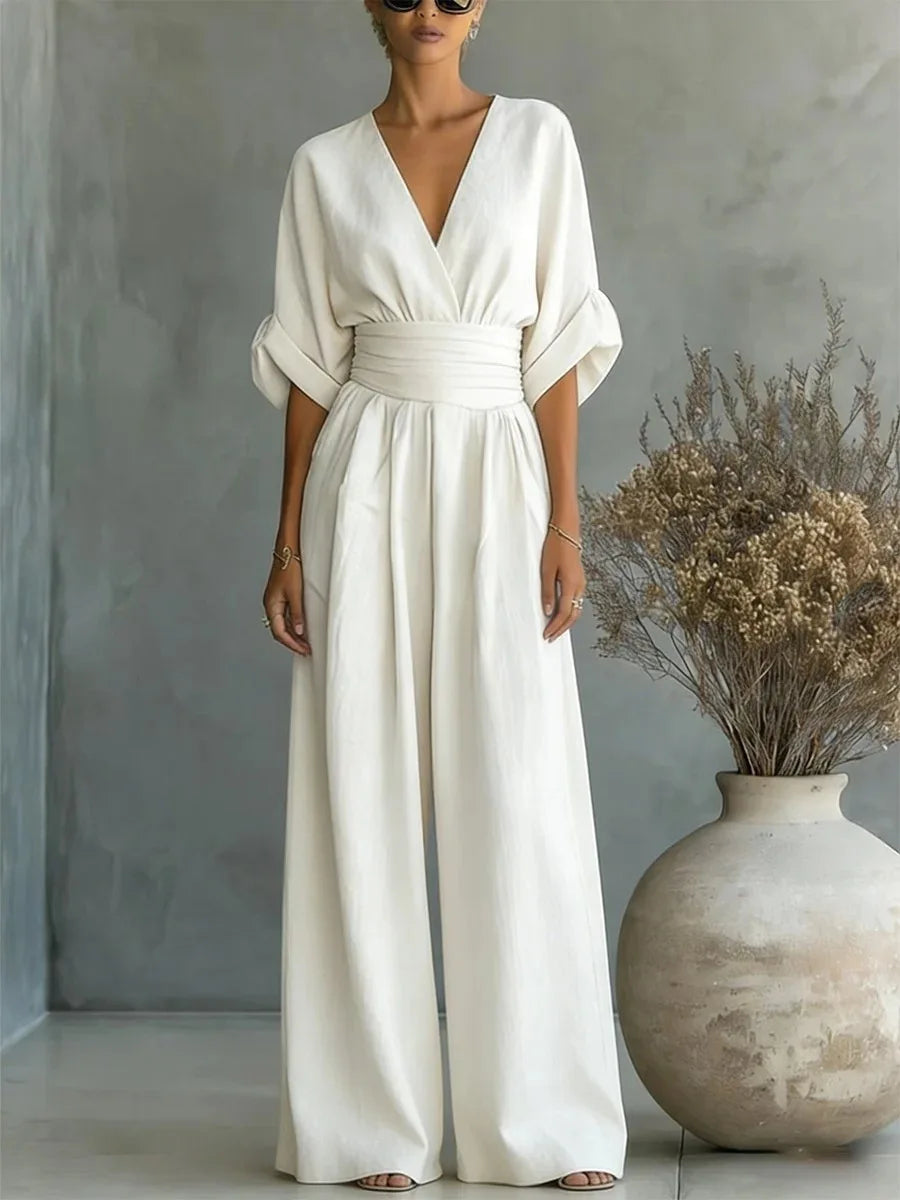 Women Flowy V Neck Wide Leg Jumpsuit - Image 8