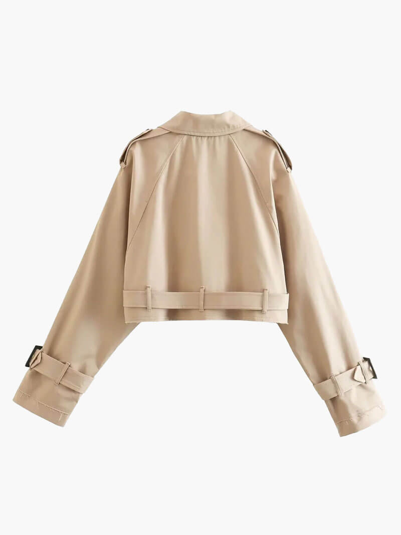Damen Cropped Trenchcoat Gabardine Doppelreihig mit Gürtel - Image 2