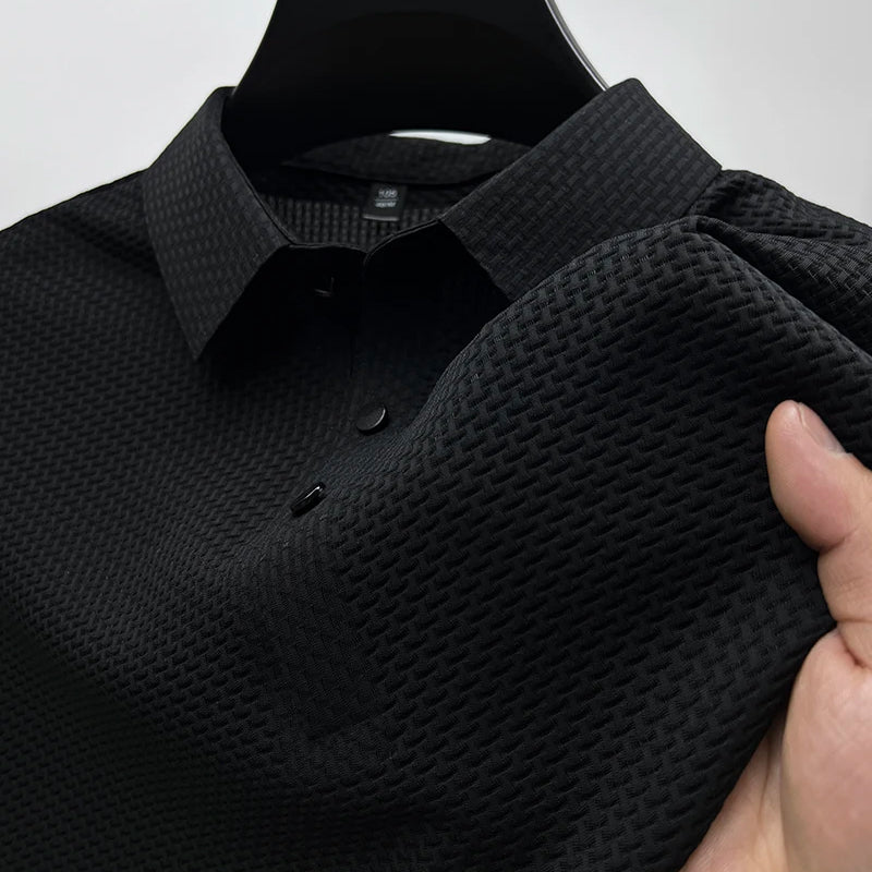 Herren Kurzarm Poloshirt Gerippte Struktur Knopfleiste - Image 3