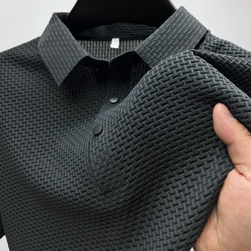 Herren Kurzarm Poloshirt Gerippte Struktur Knopfleiste - Image 5