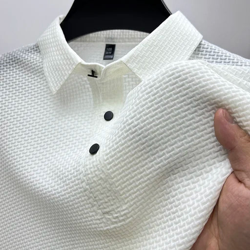 Herren Kurzarm Poloshirt Gerippte Struktur Knopfleiste - Image 6
