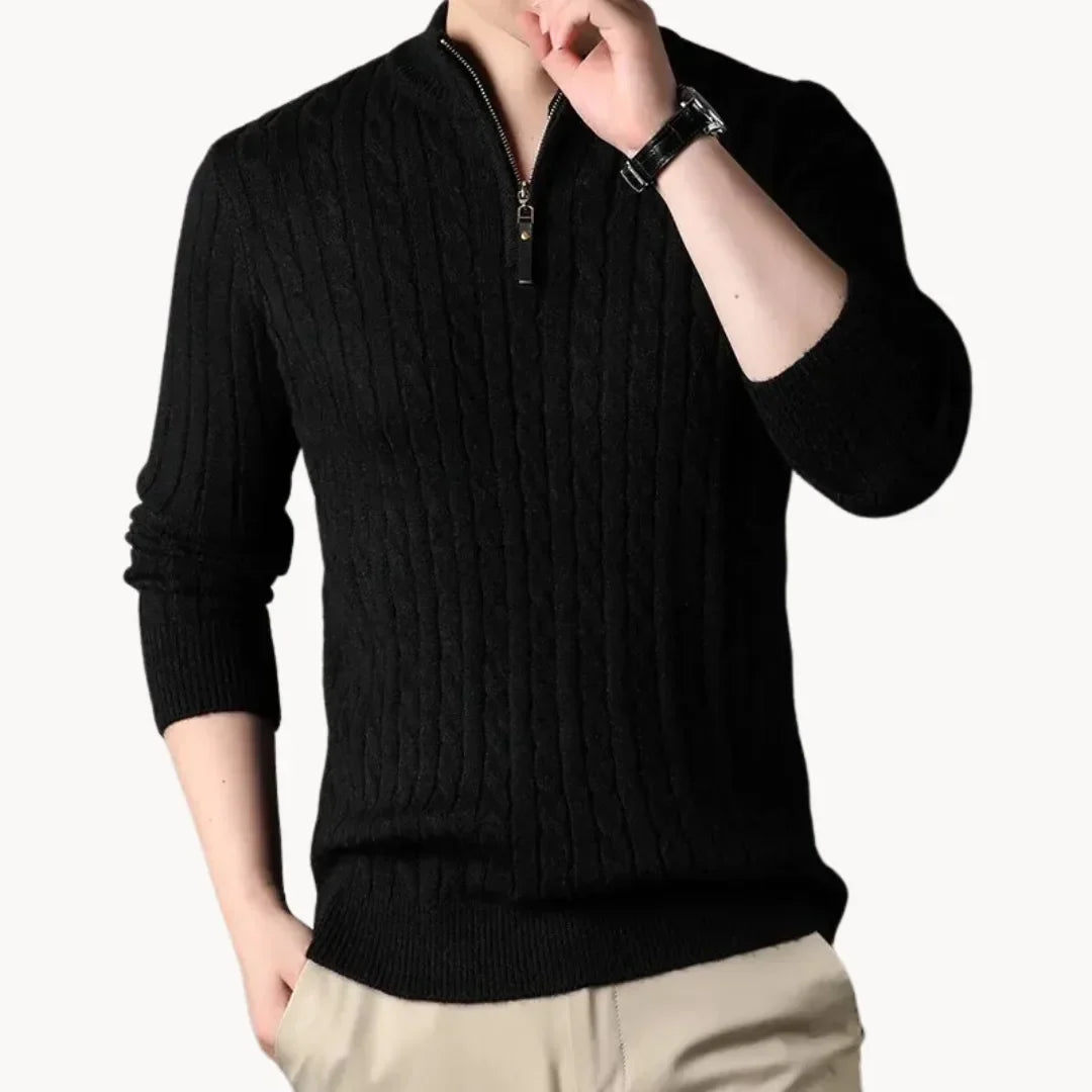 Herren Kabelstrickpullover Half-Zip Stehkragen Zopfmuster - Image 4
