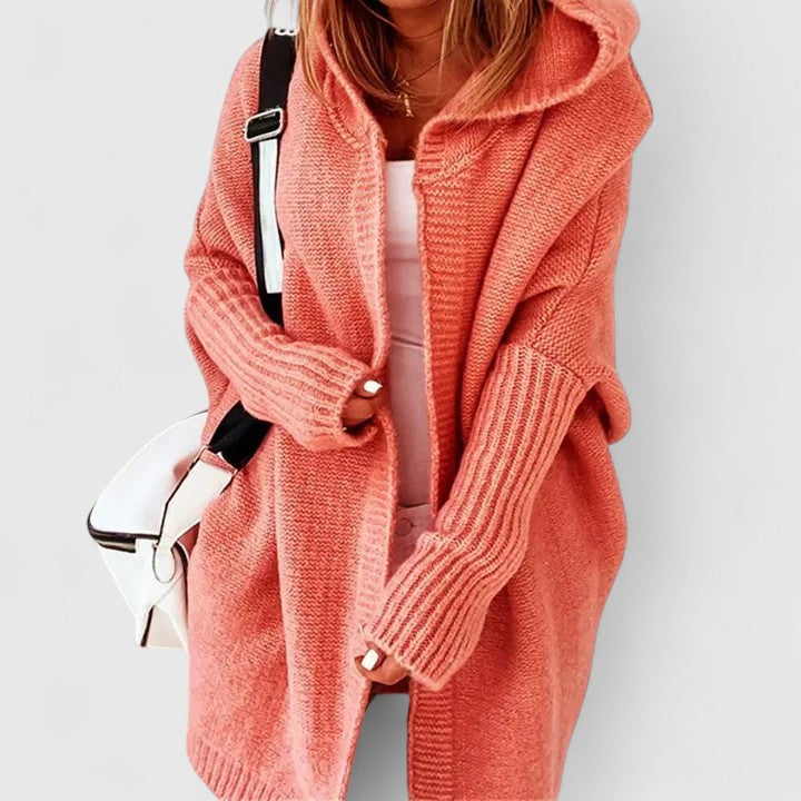 Damen Longcardigan mit Kapuze Oversized Strickjacke