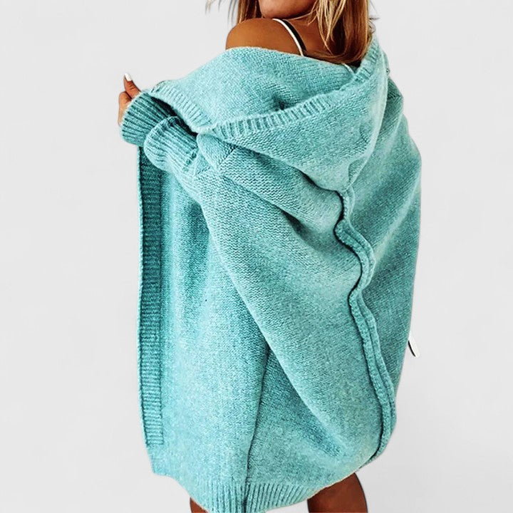 Damen Longcardigan mit Kapuze Oversized Strickjacke - Image 4