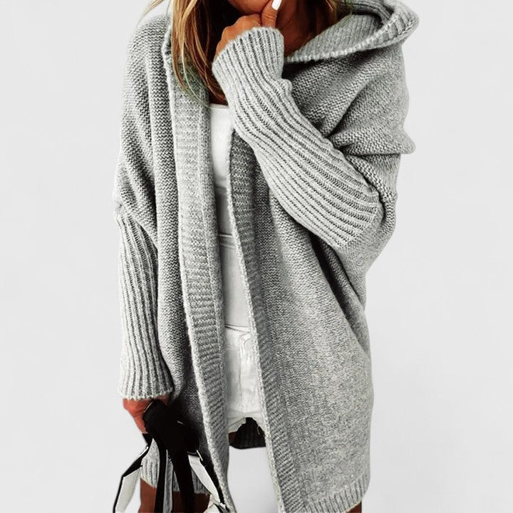 Damen Longcardigan mit Kapuze Oversized Strickjacke - Image 6