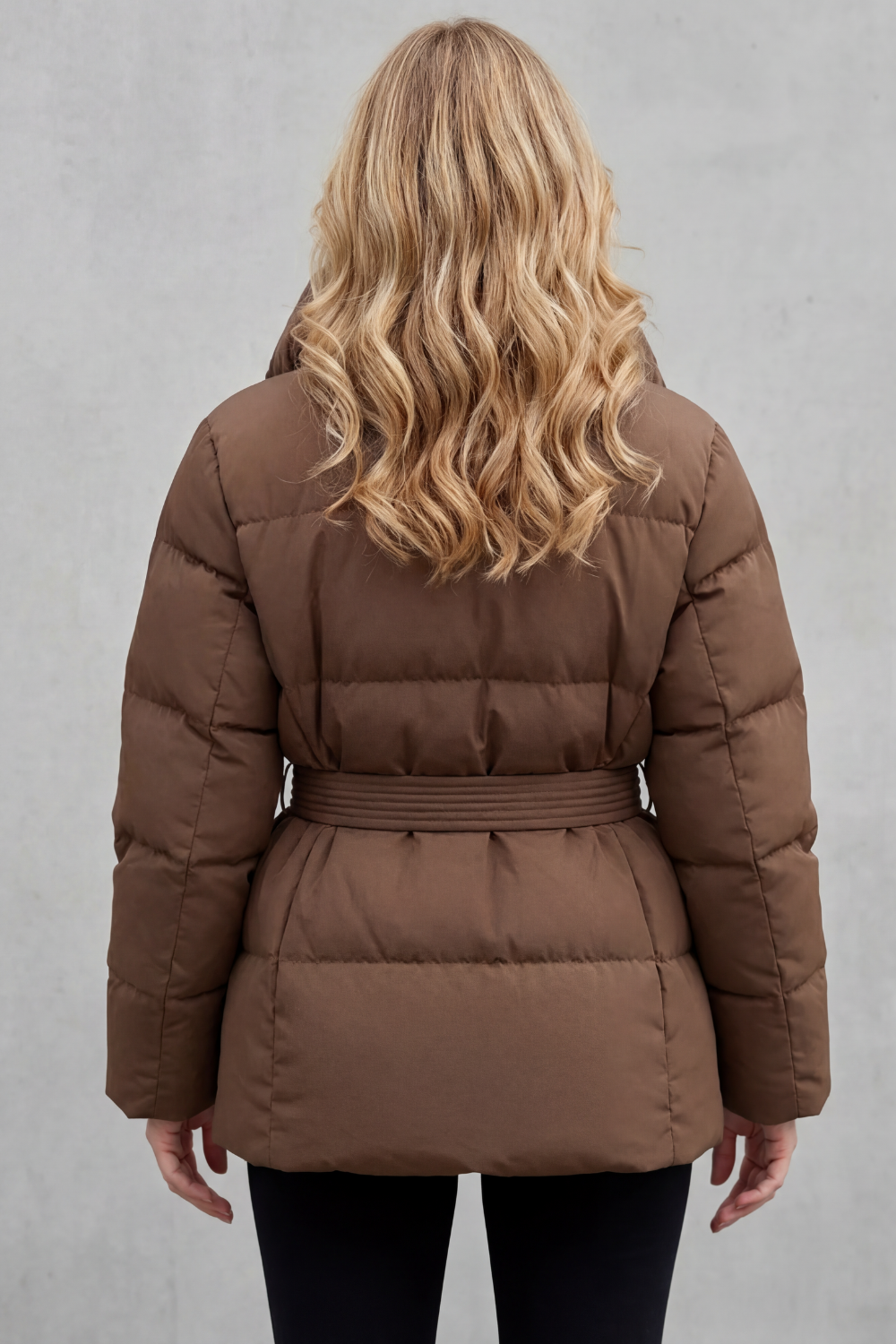 Damen Pufferjacke Gürtel Oversize Kragen Steppmantel - Image 3