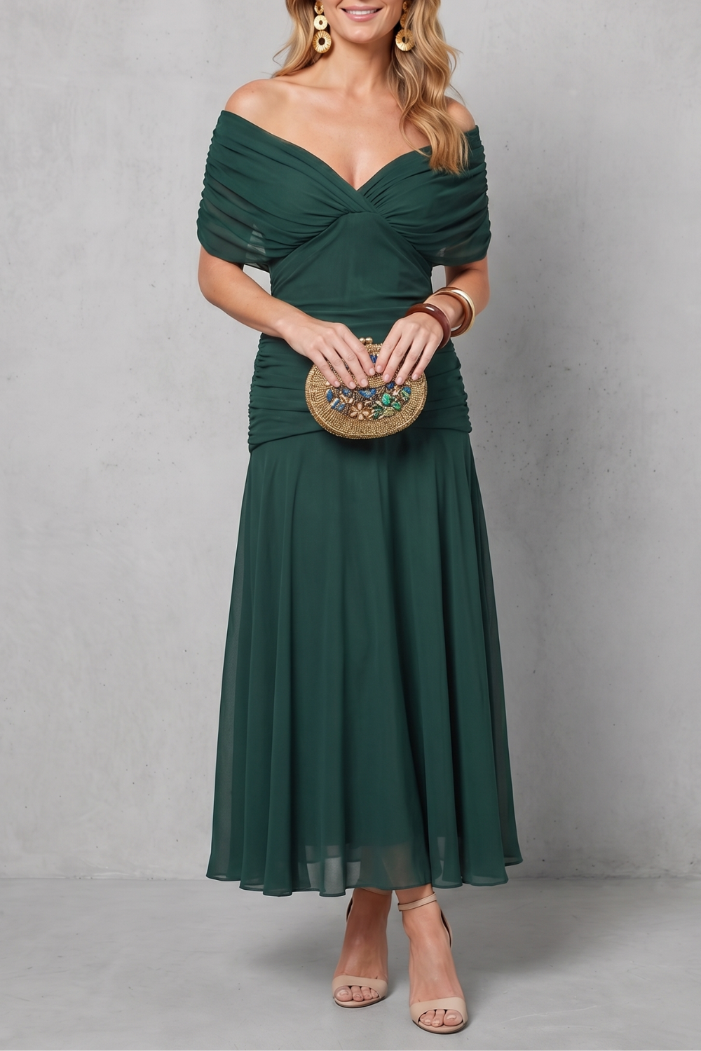 Damen Maxikleid geblümt Schulterfrei Fließend - Image 5