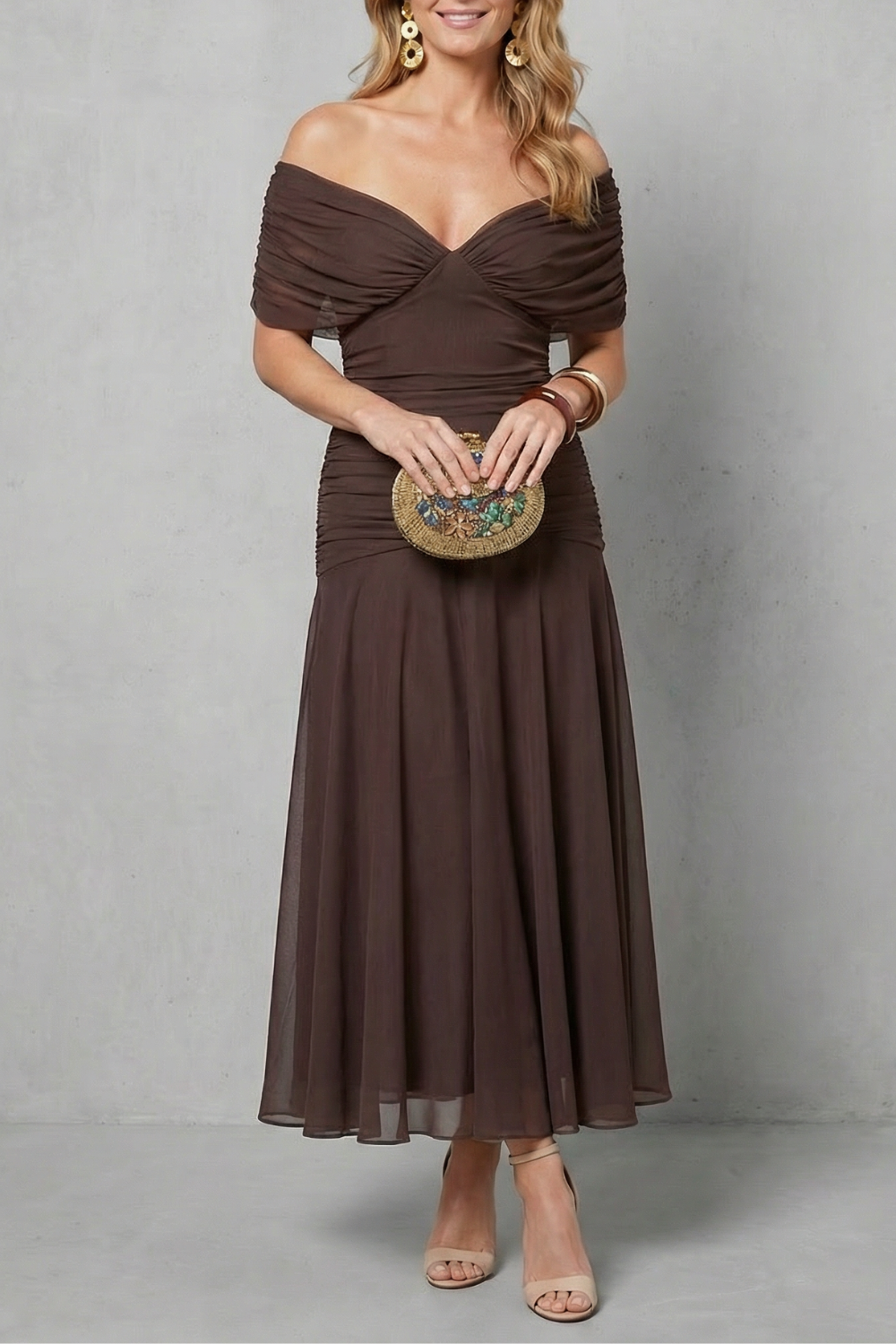 Damen Maxikleid geblümt Schulterfrei Fließend - Image 11