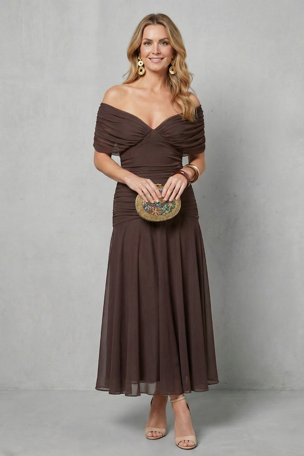 Damen Maxikleid geblümt Schulterfrei Fließend - Image 12