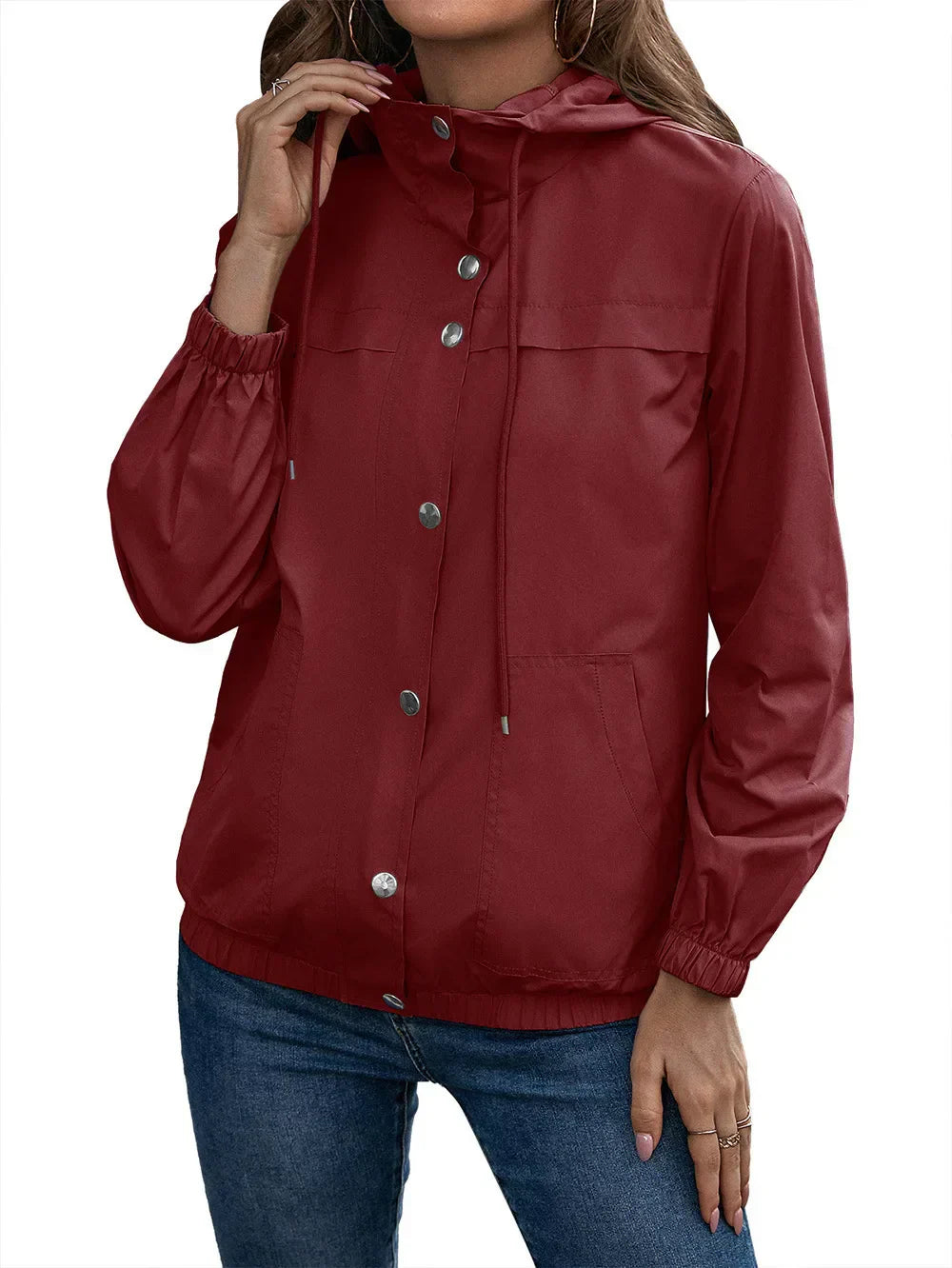 Damen Wasserdichter Trenchcoat Kapuze - Image 5
