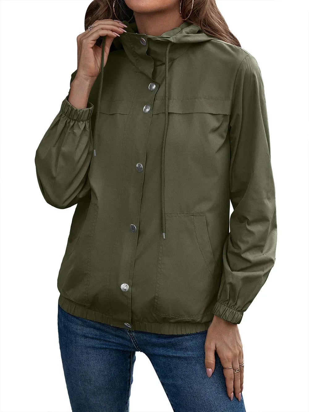 Damen Wasserdichter Trenchcoat Kapuze - Image 6