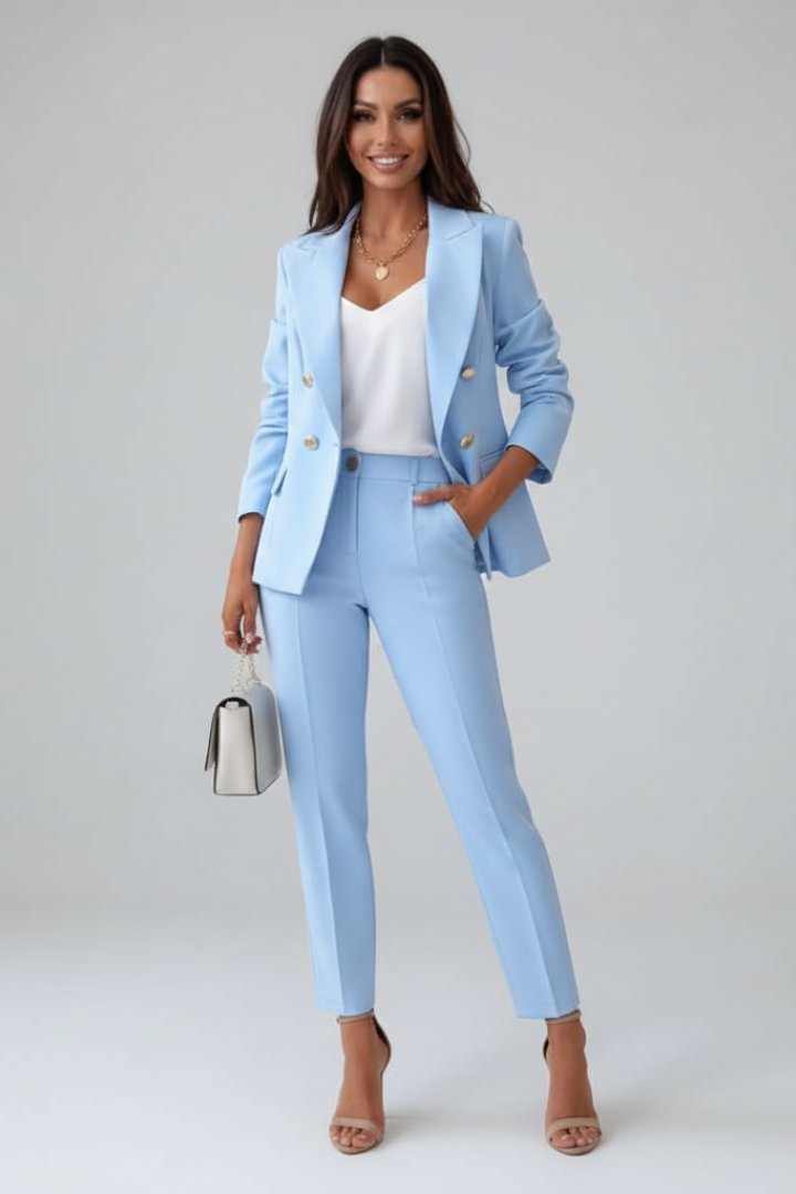 Damen Anzug Set Sommer Doppelreihig Blazer Hose Zweiteiler - Image 2