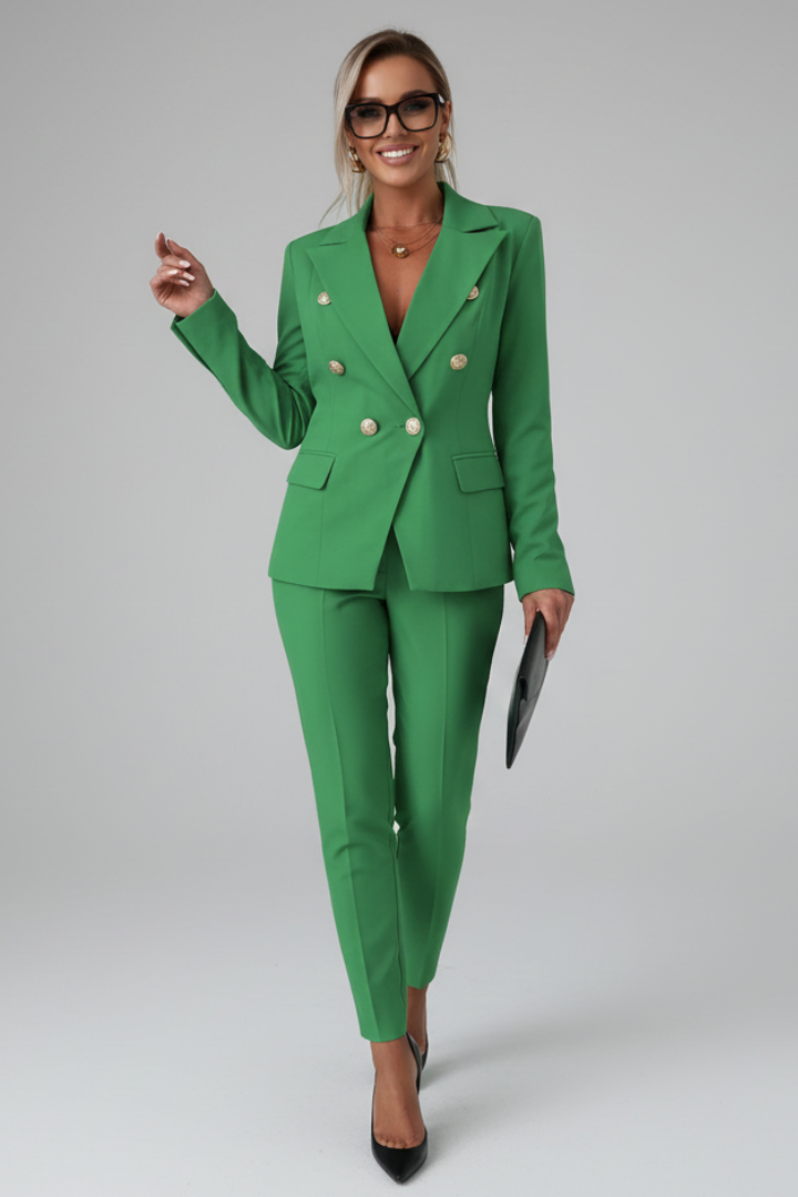 Damen Anzug Set Sommer Doppelreihig Blazer Hose Zweiteiler - Image 13