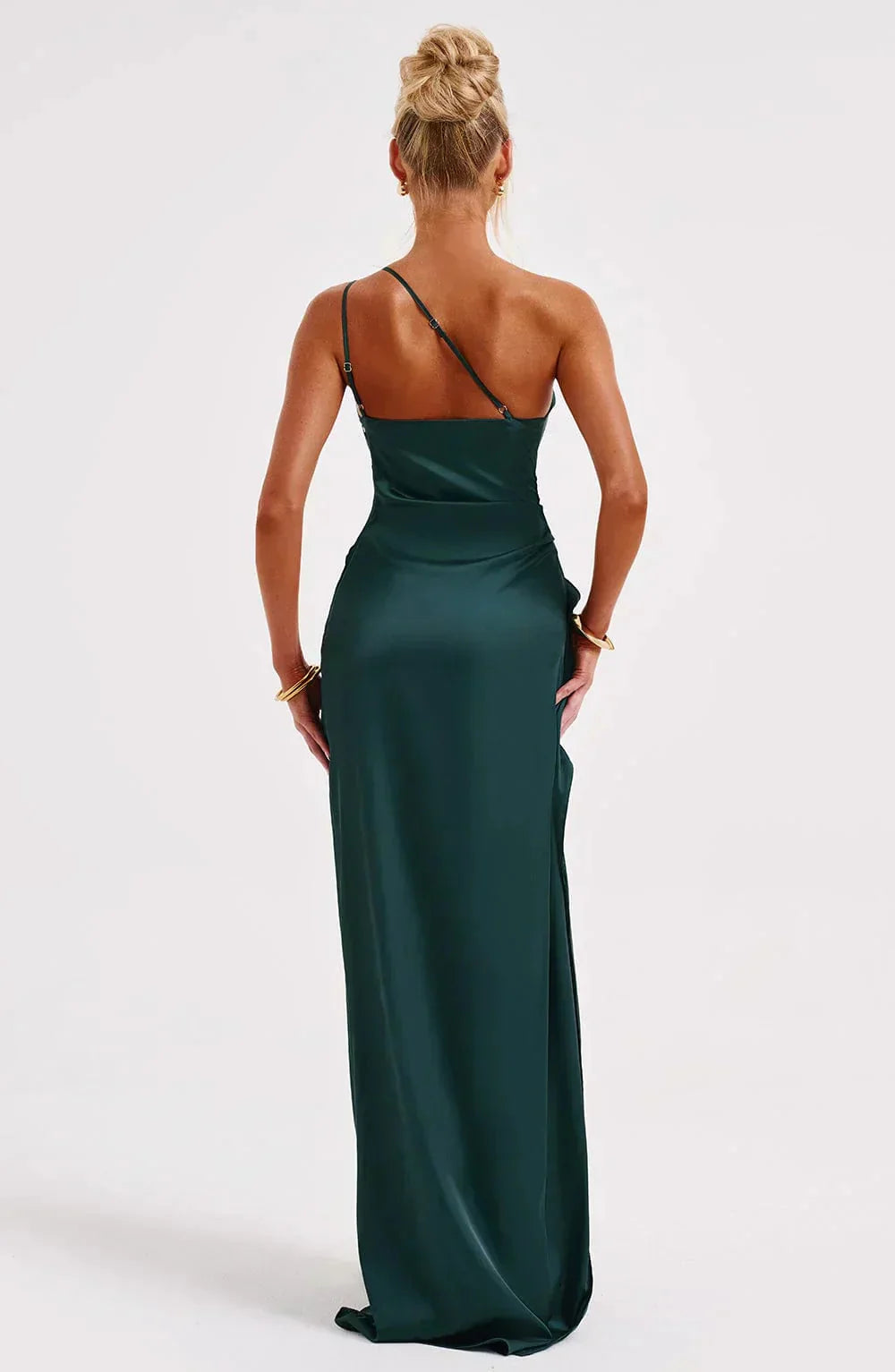 Damen Ein-Schulter Abendkleid Maxikleid hoher Schlitz drapiert - Image 18