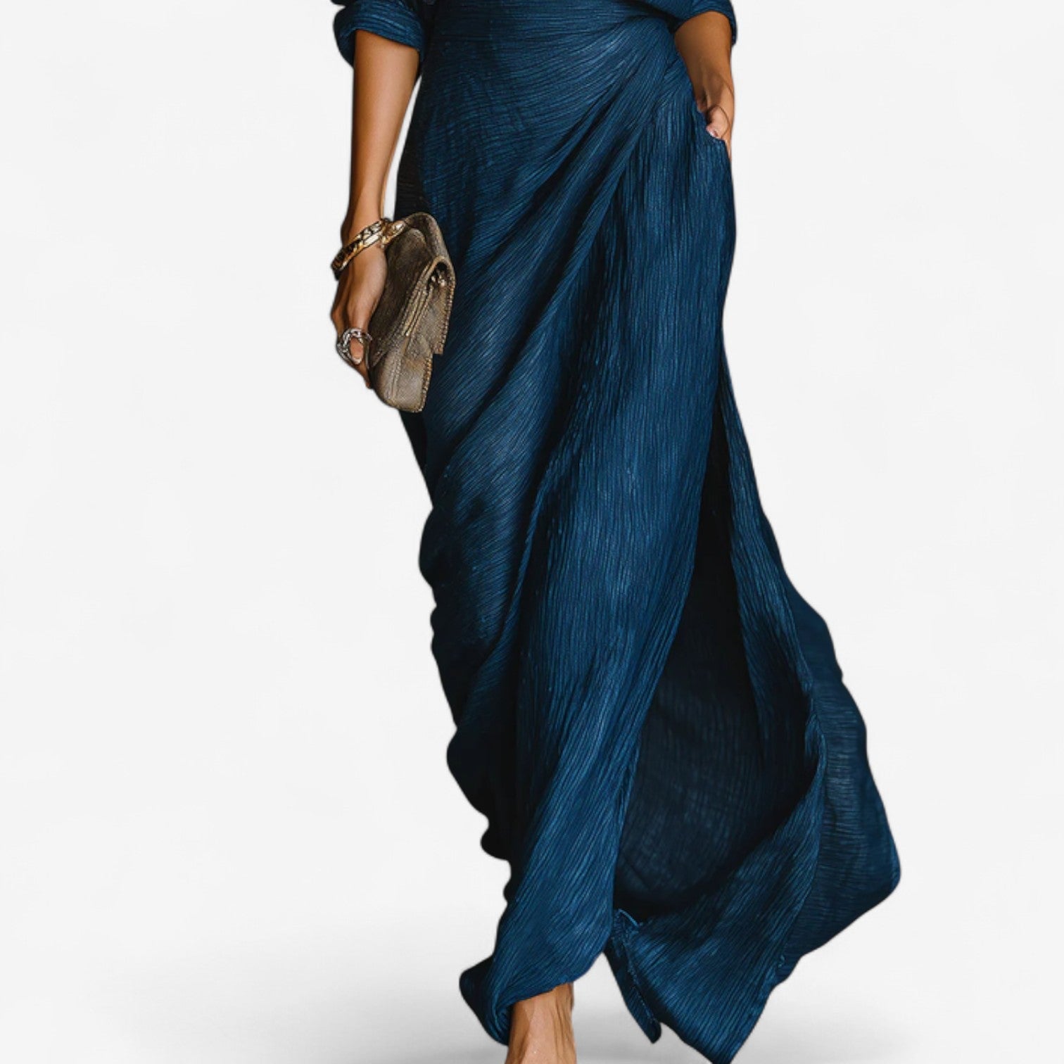 Elegantes Maxikleid Knopfleiste Hemdkragen - Image 2