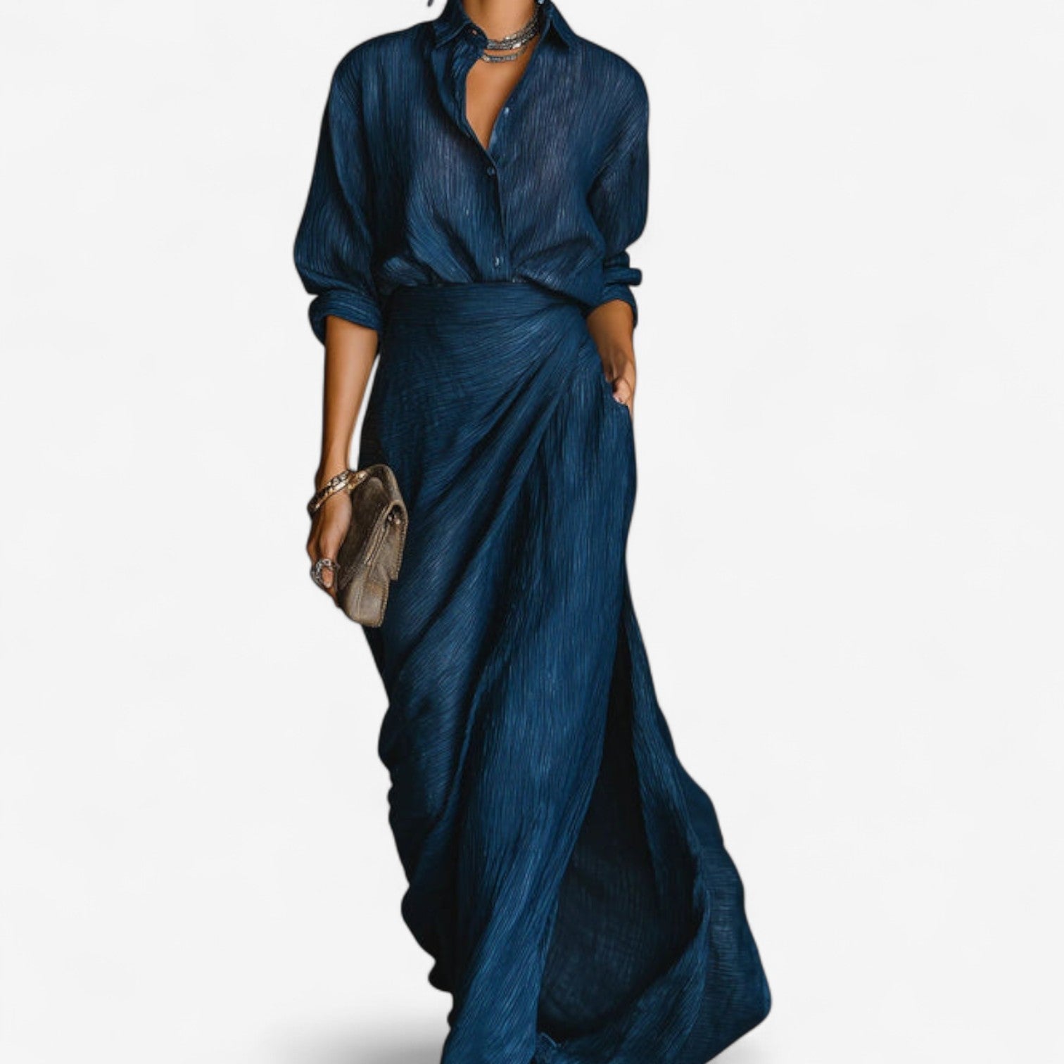 Elegantes Maxikleid Knopfleiste Hemdkragen - Image 4