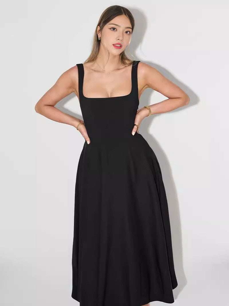 Damen Trägerkleid French-Ausschnitt Ärmellos