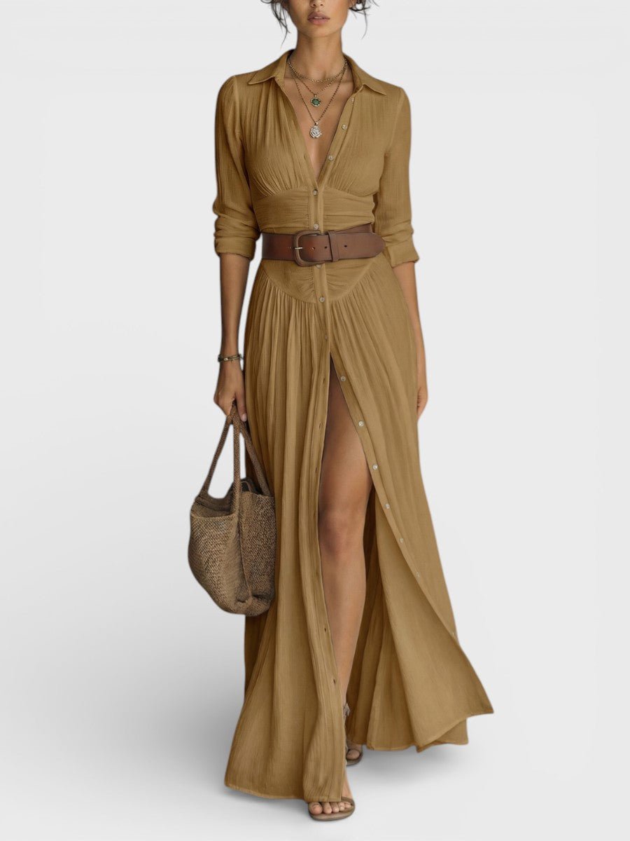 Damen Hemdblusenkleid Maxi Knopfleiste Sommer - Image 4