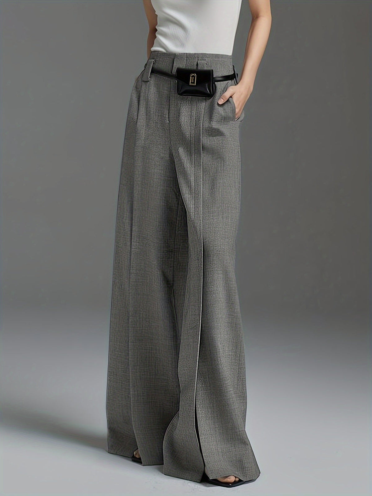 Damen Marlenehose High Waist Weite Stoffhose - Image 6