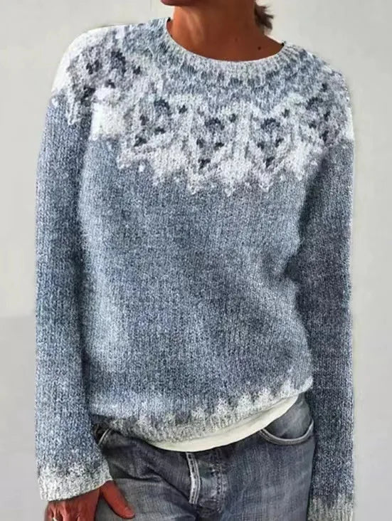 Damen Vintage Strickpullover Norwegermuster Rundhals