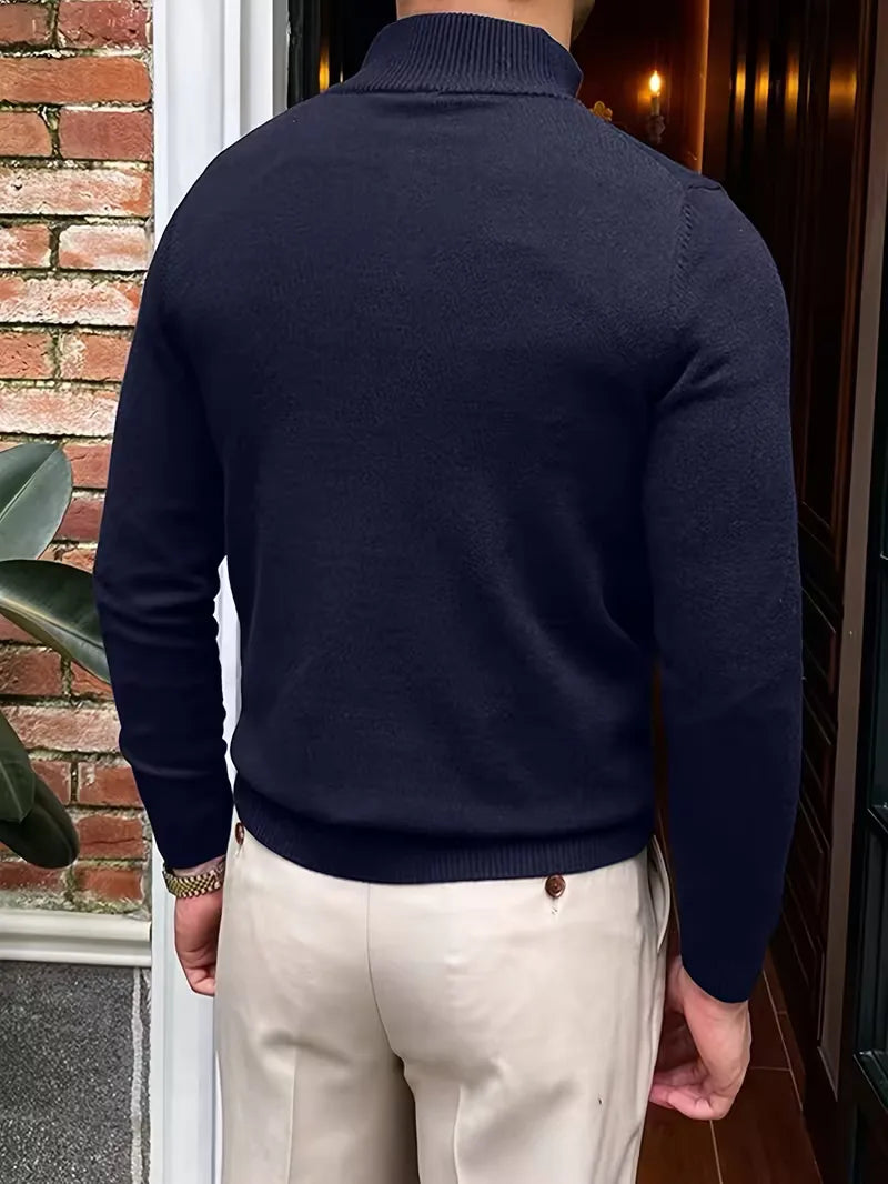 Herren Strickpullover Troyer Reißverschluss Stehkragen - Image 3