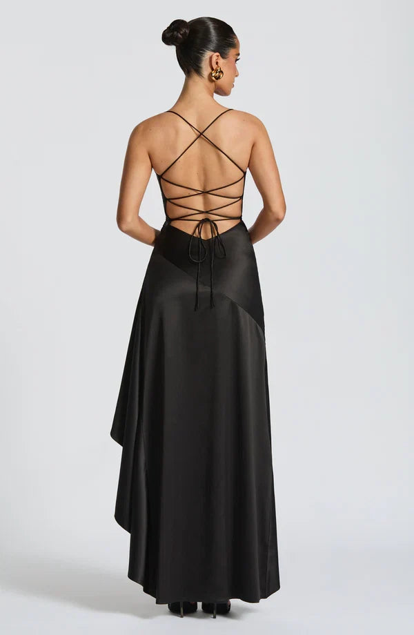 Damen Satin Maxikleid elegant lang Schlitz rückenfrei - Image 8