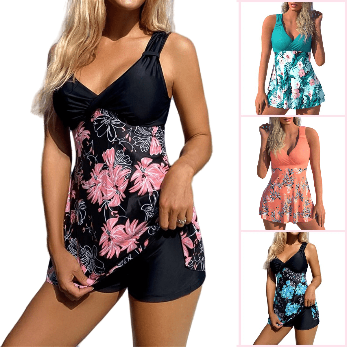 Women Plus Size Skirted Two Piece Swimsuit Open Back - Image 7